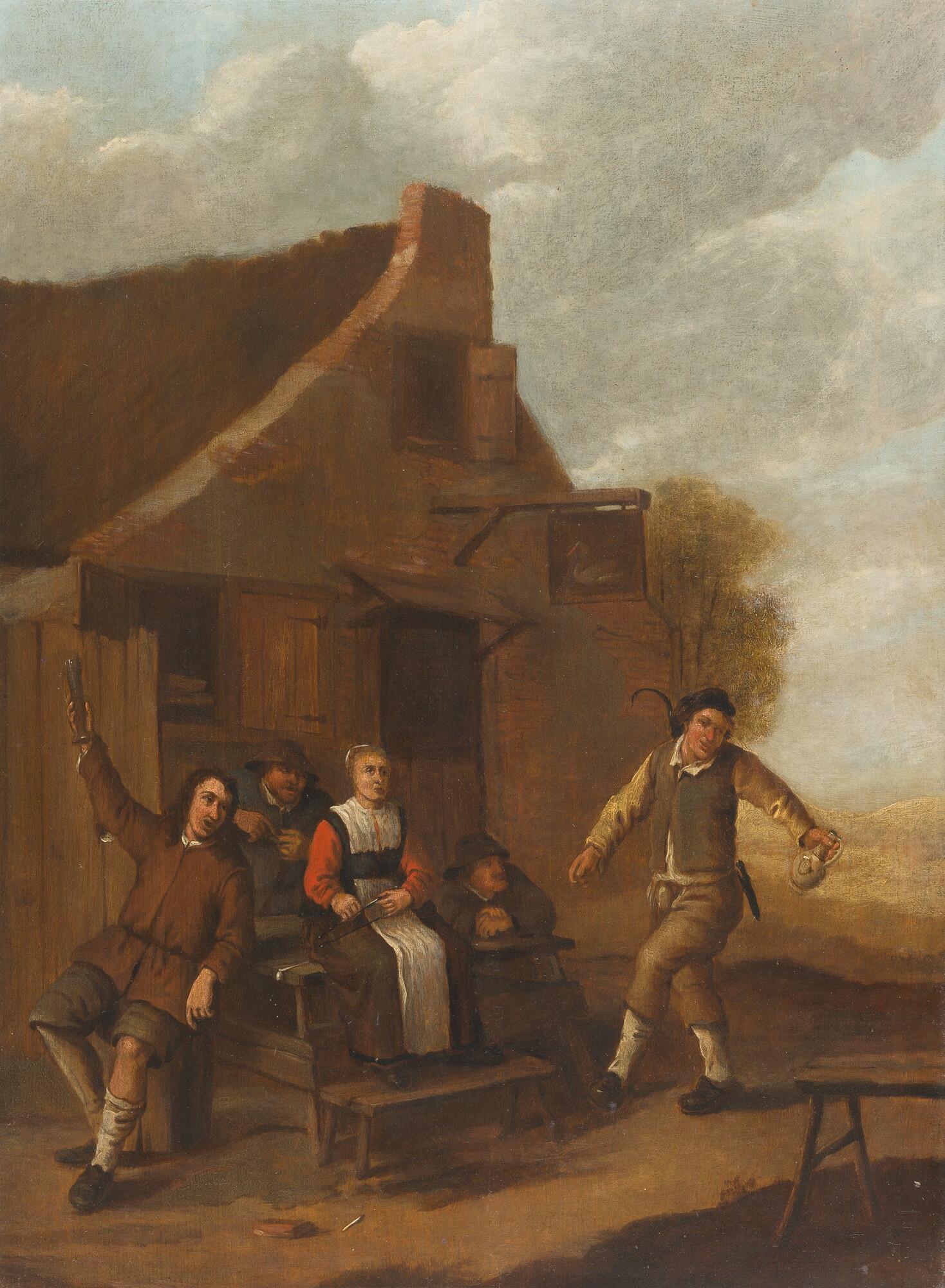 Franciscus Carré - Fröhlich zechende Bauern vor einem Wirtshaus