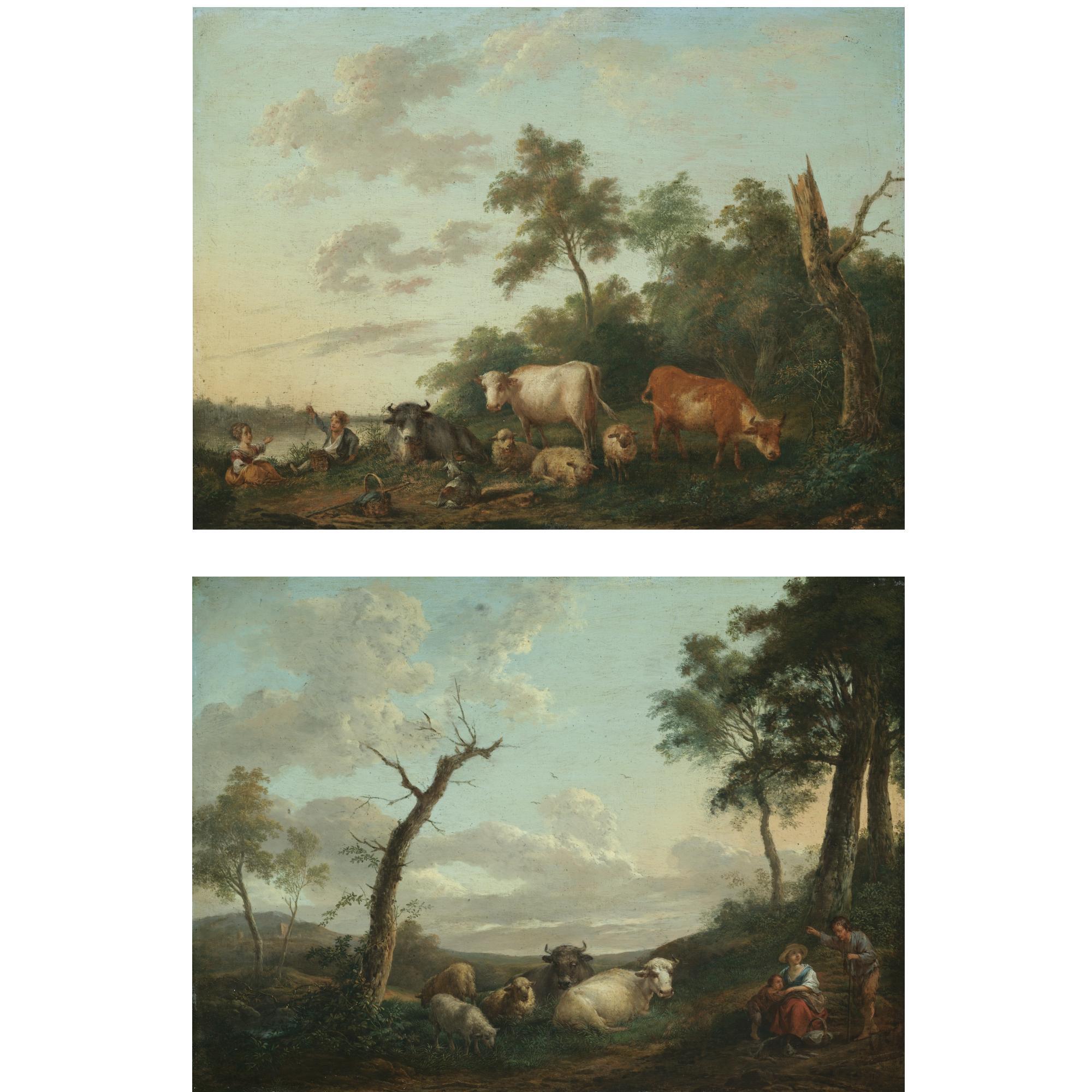 Franciscus Xaverius Xavery - A Landscape With Peasants And Their Herd Resting Near A River; A Landscape With Shepherds And A Child Resting Together With Their Herd