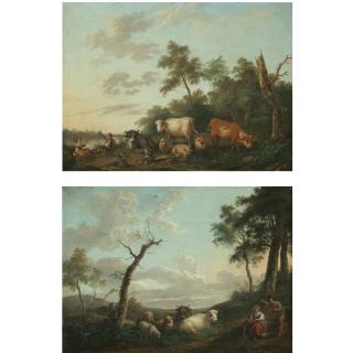 Franciscus Xaverius Xavery - A Landscape With Peasants And Their Herd Resting Near A River; A Landscape With Shepherds And A Child Resting Together With Their Herd