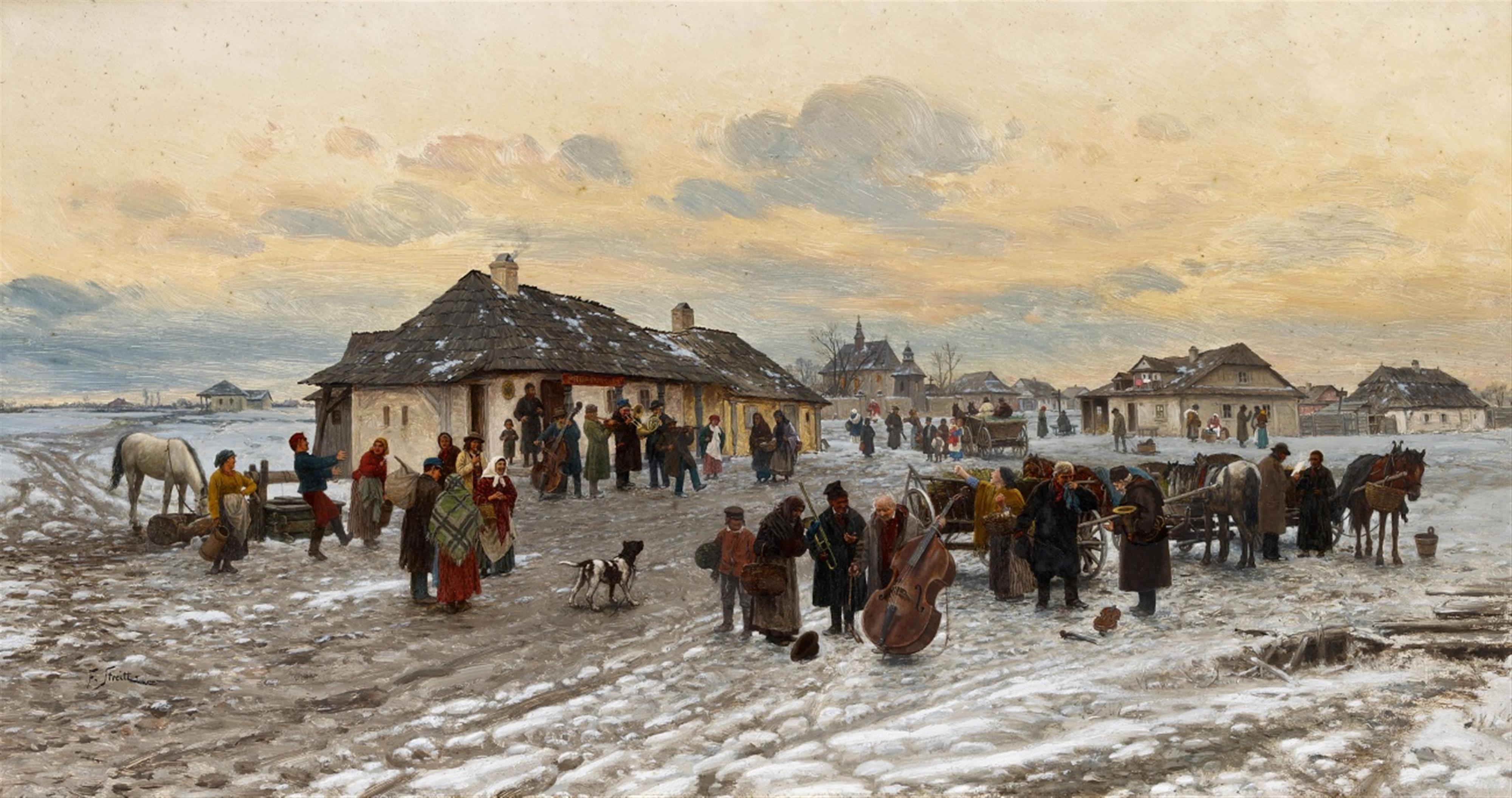 Franciszek Streitt - Auftritt reisender Musikanten in einem Galizischen Dorf