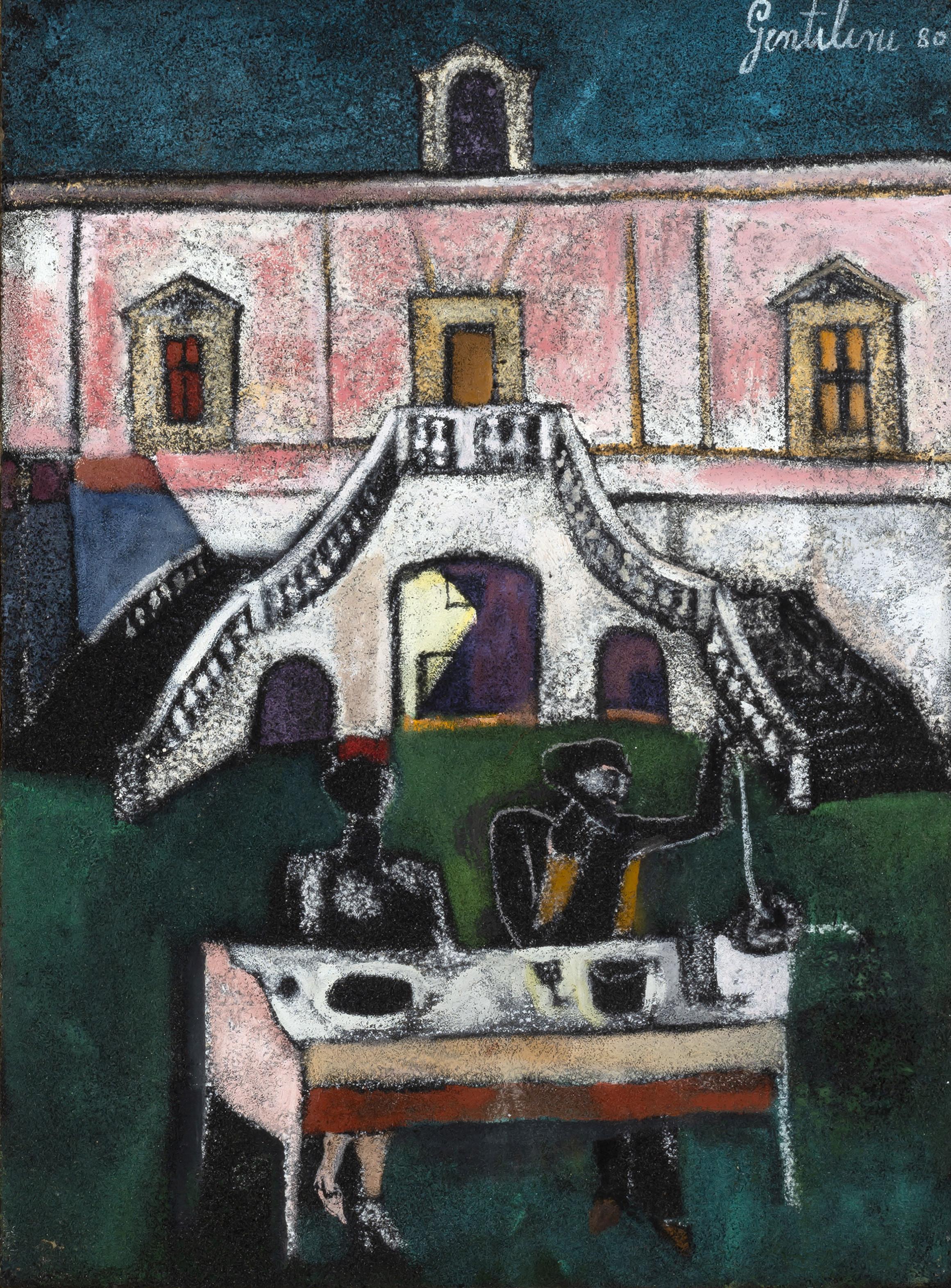 Franco Gentilini - Banchetto davanti al palazzo