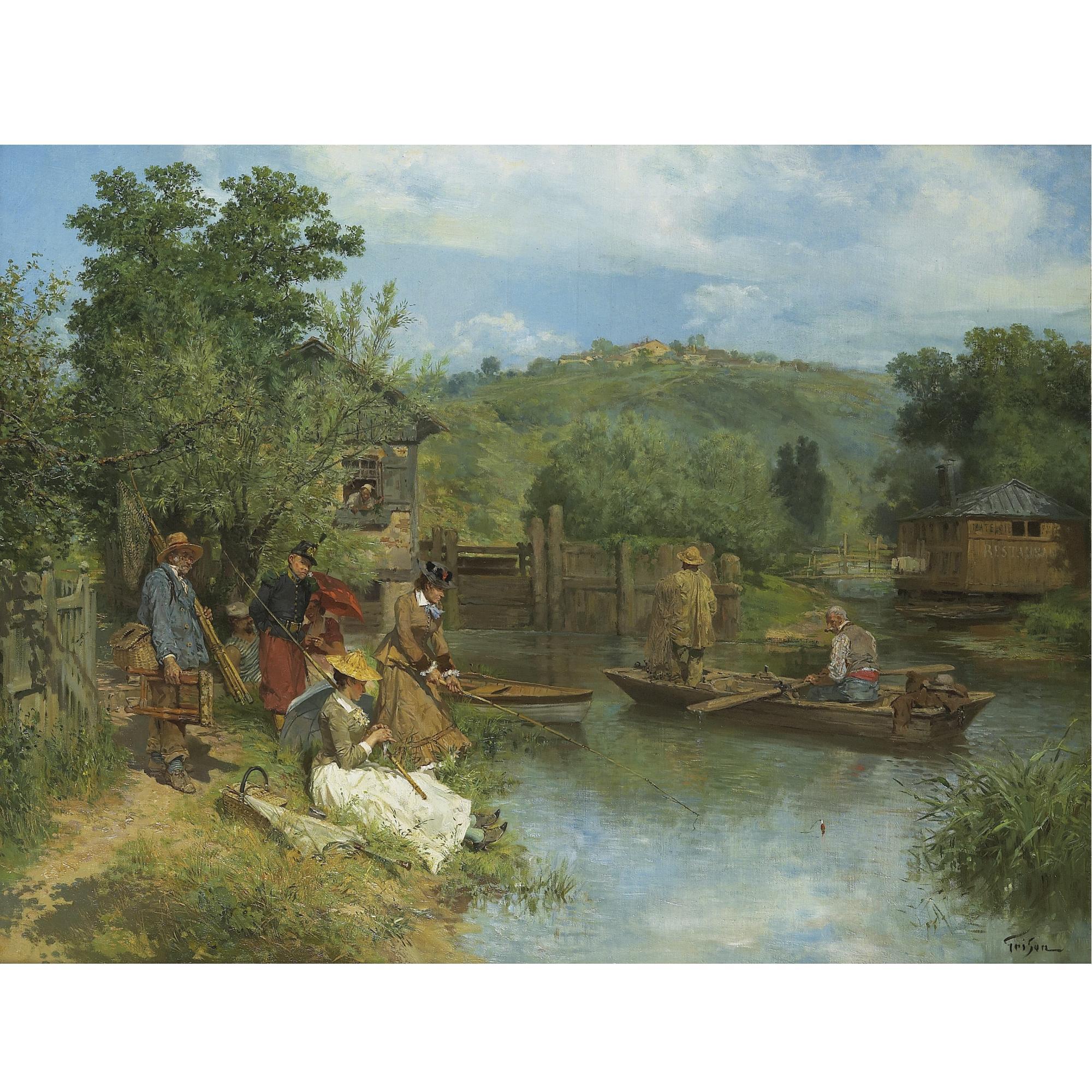 François-Adolphe Grison - French La Partie De Pêche