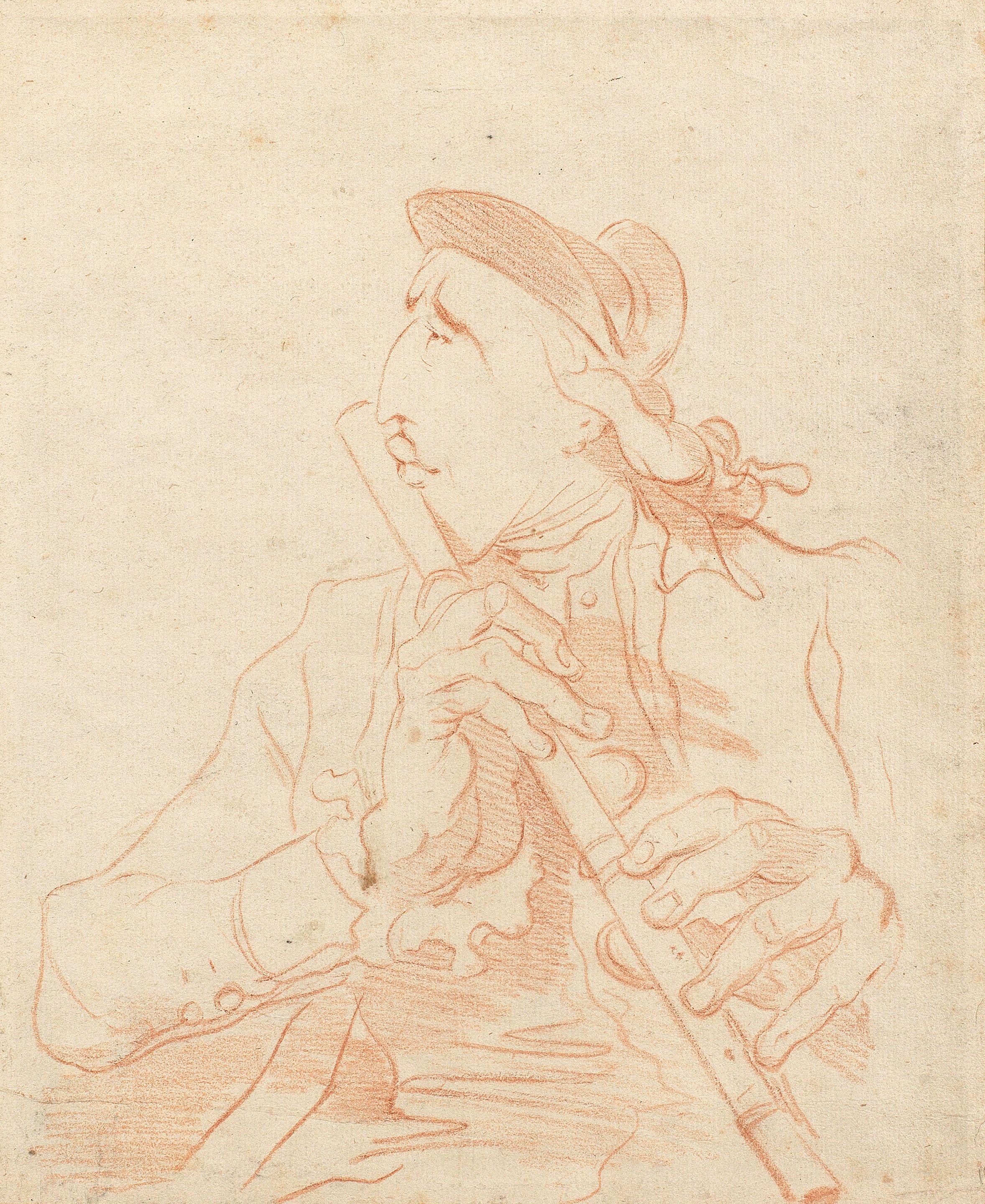 François-André Vincent - Caricature of Anciet Charles Gabriel Lemonnier playing the flute