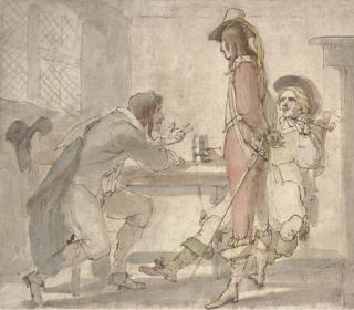 François-André Vincent - Three Men In 17Th Century Costume In A Tavern (Recto); Studies of Figures (Verso)
