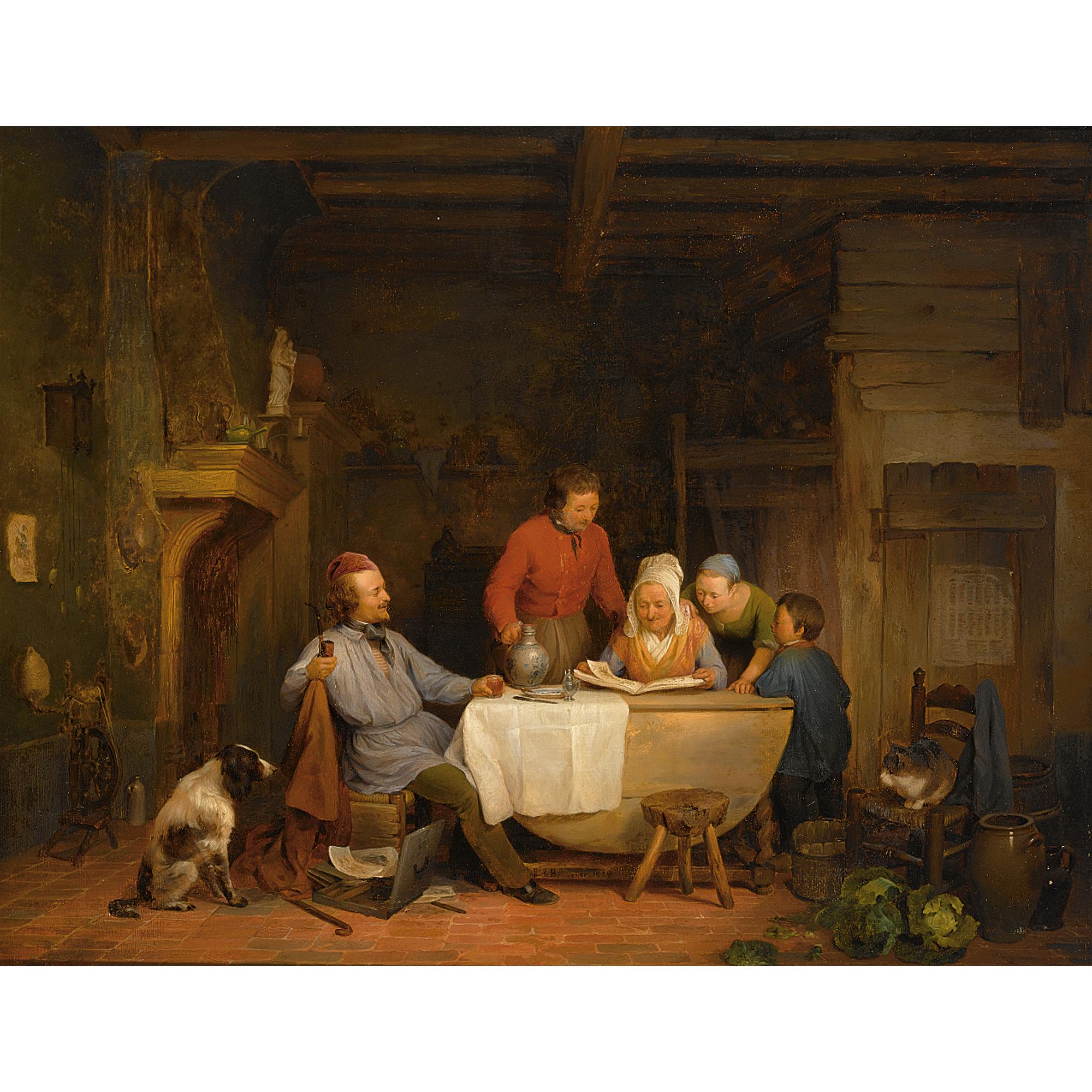 François Antoine de Bruycker - A Family In A Kitchen Interior