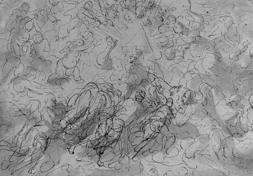 François Boitard - God-the-Father supported by angels (recto); Four scenes from Ovid\'s Metamorphoses (verso)