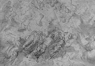 François Boitard - God-the-Father supported by angels (recto); Four scenes from Ovid\'s Metamorphoses (verso)