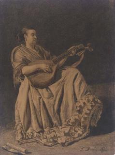 François Bonvin - A seated woman playing a mandolin