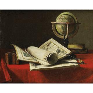 François Bonvin - Nature Morte Aux Cartes Et À La Mappemonde