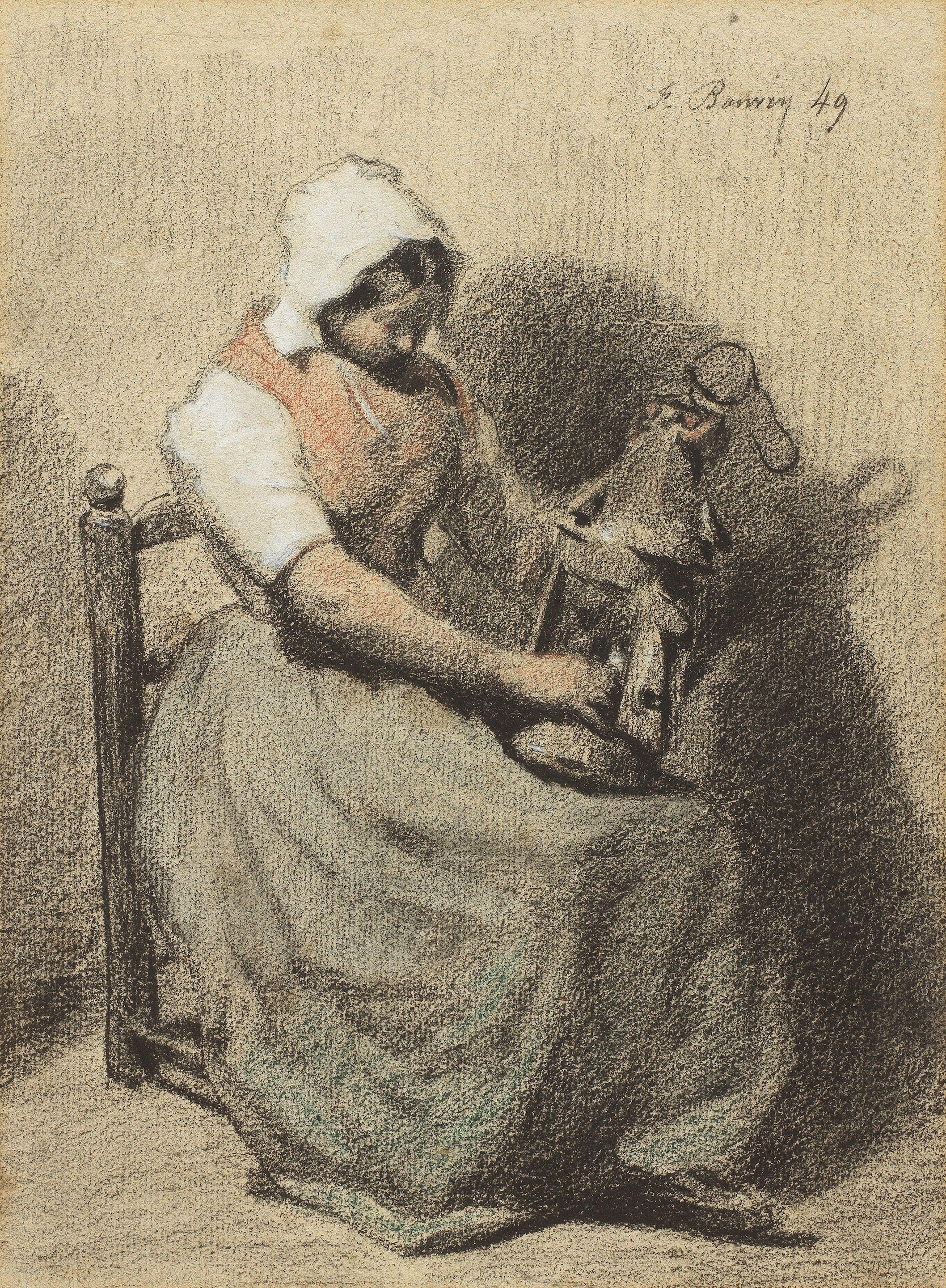 François Bonvin - Seated lady trimming a lamp