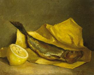 François Bonvin - Stilleven met bokking en citroen