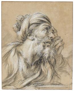 François Boucher - A Bearded Oriental, Bust Length, In Profile