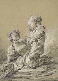François Boucher - A Boy Upsetting A Little Girl