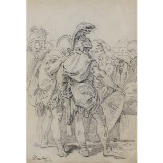 François Boucher - A Group Of Classically Dressed Soldiers With An Old Woman