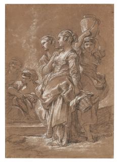 François Boucher - A Group Of Five Young Women By A Fountain