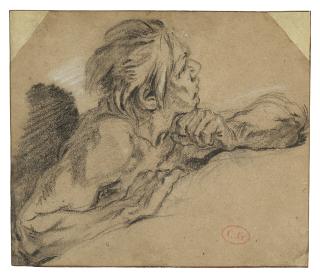 François Boucher - A man, leaning with his arms, looking up