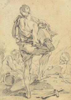François Boucher - A Roman man carrying fasces and arms, seen from behind