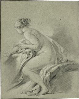 François Boucher - A seated female nude, leaning to the left