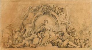 François Boucher - An Allegory of Justice with River Gods, putti and satyrs: design for a fountain.