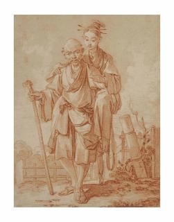 François Boucher - Couple de chinois dans un paysage( \'Le Paquet incommode\')