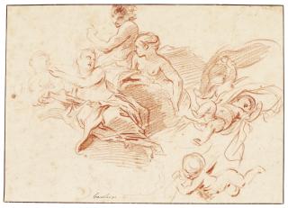 François Boucher - Design For A Ceiling Decoration With Reclining Draped Figures And Putti