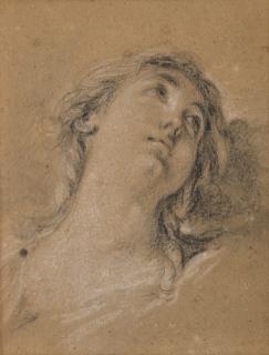 François Boucher - Head of a young woman, looking up