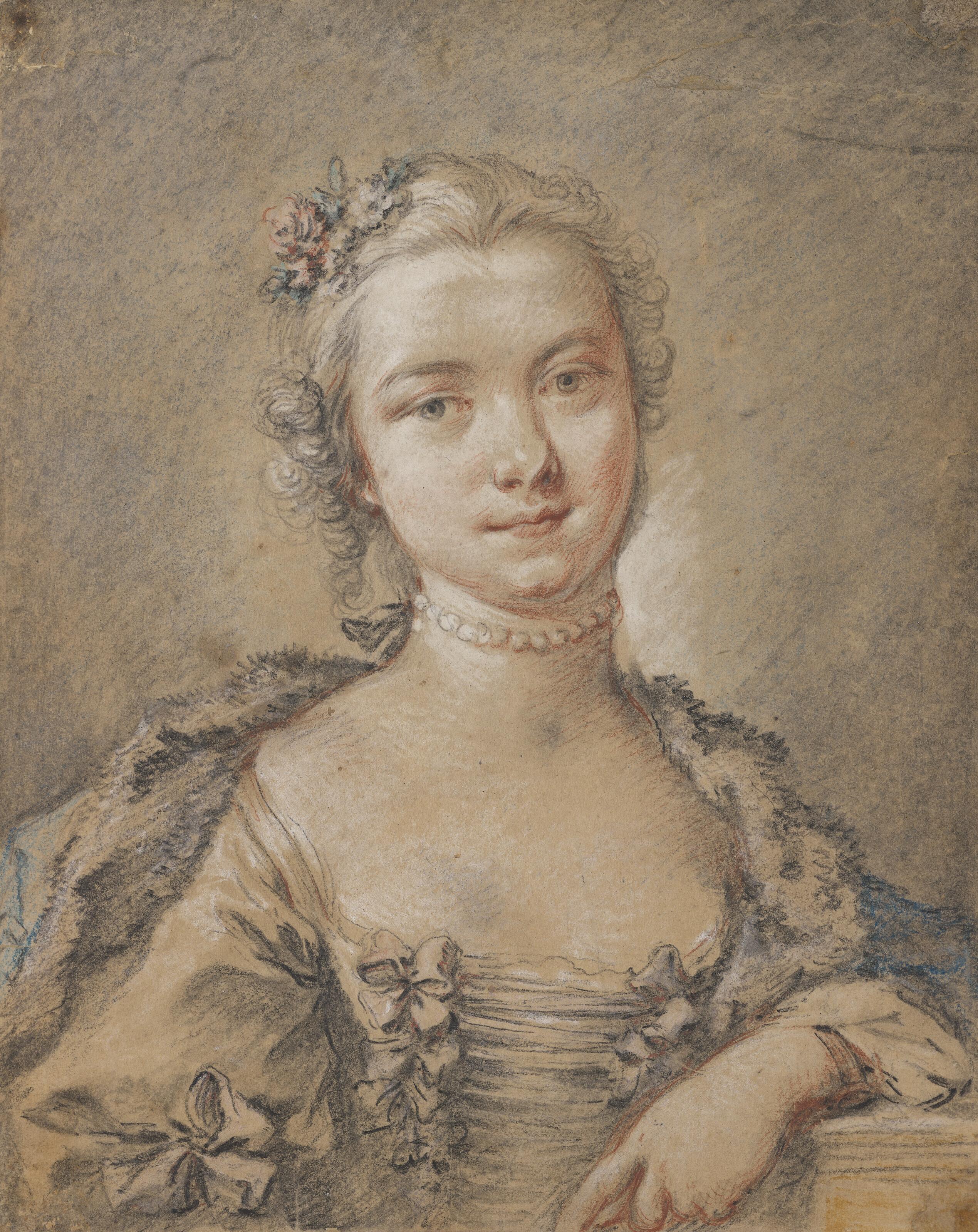 François Boucher - Portrait of a young woman, bust-length, traditionally identified as Justine Favart
