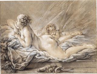 François Boucher - Recumbent Female Nude, with Cupid