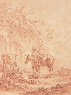 François Boucher - Shepherds with a flock by ruins, after Nicolaes Berchem