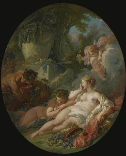 François Boucher - Sleeping Bacchantes Surprised By Satyrs