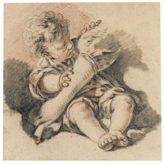 François Boucher - Study Of A Boy Sheltering Behind An Arm