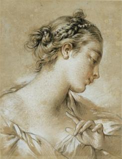 François Boucher - Study Of The Head Of A Young Girl With Pearls In Her Hair