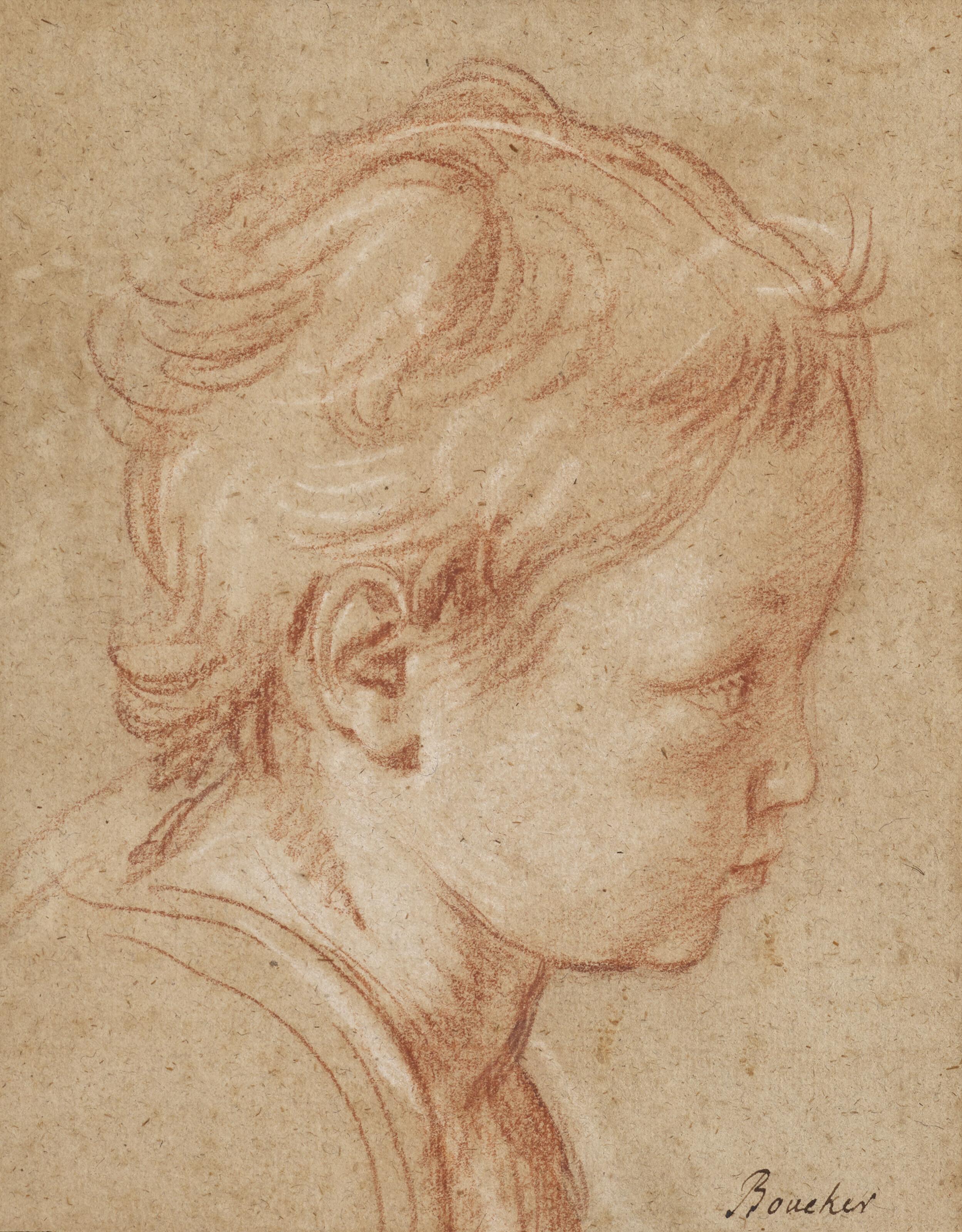 François Boucher - Tête d’enfant de profil tournée vers la droite