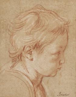 François Boucher - Tête d’enfant de profil tournée vers la droite