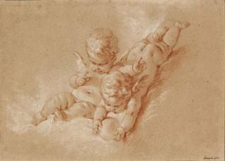 François Boucher - Two putti on clouds