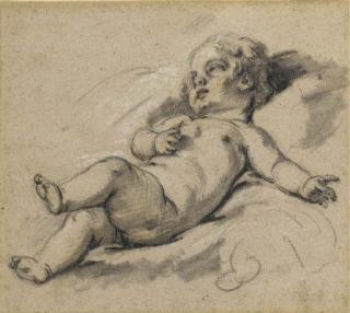 François Boucher - Un putto allongé sur un nuage