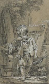 François Boucher - Young Boy Leaning Against A Barrel And Holding A Basket