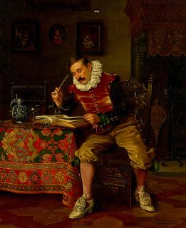 François Brunery - A cavalier perusing a book