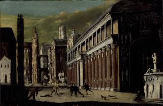 François De Nomé, Called Monsù Desiderio - An Architectural Capriccio With Figures Engaged In A Skirmish