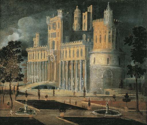 François de Nomé - Palazzo in un giardino immaginario