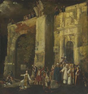François De Nomé - The Stoning of Saint Stephen, a Classical architectural capriccio beyond