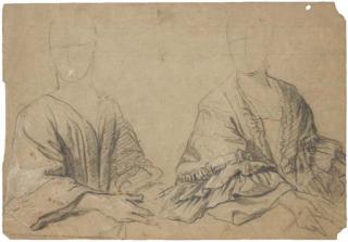 François de Troy - Deux Études Pour Un Portrait de Femme À Mi-Corps (Recto); Trois Études de Mains (Verso)