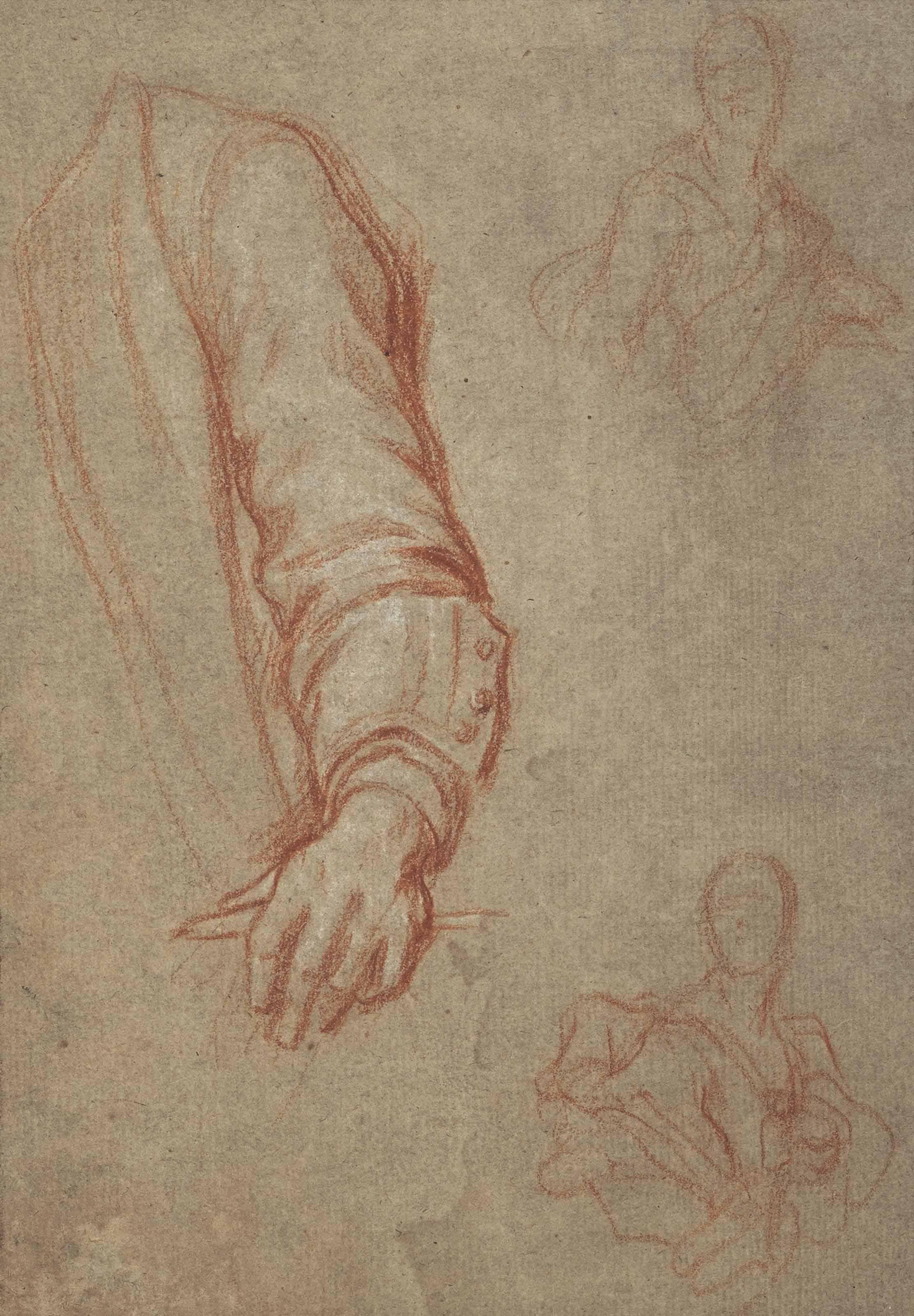 François De Troy - Etude D\'Une Manche Drapée Et Esquisse Subsidiaire D\'Une Femme En Buste