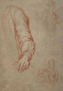 François De Troy - Etude D\'Une Manche Drapée Et Esquisse Subsidiaire D\'Une Femme En Buste