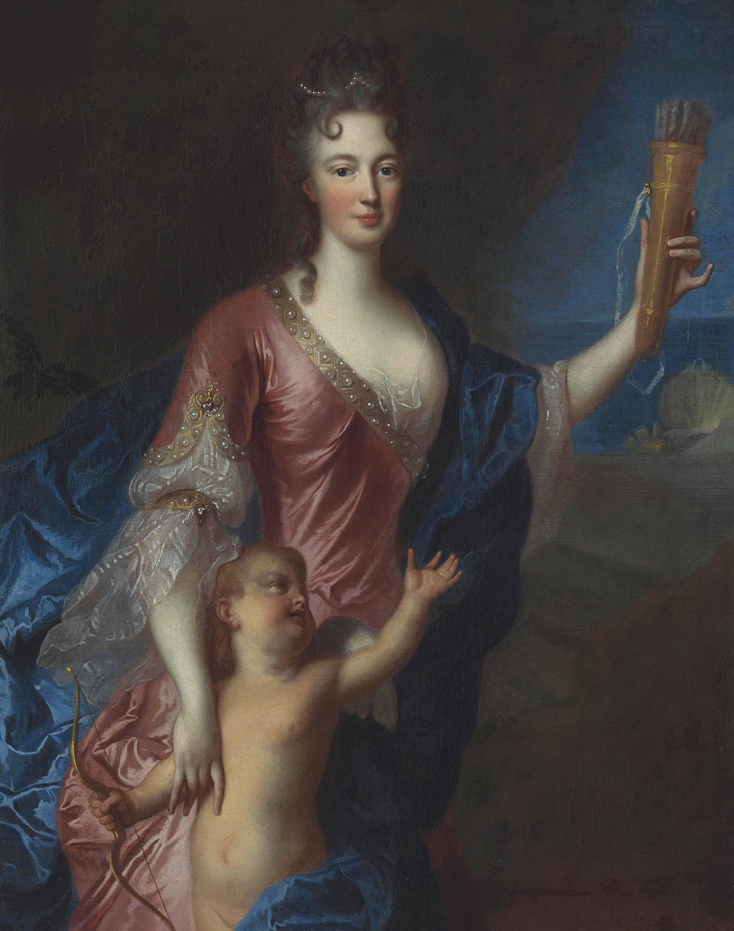 François de Troy - Portrait Of A Lady As Venus Disarming Cupid