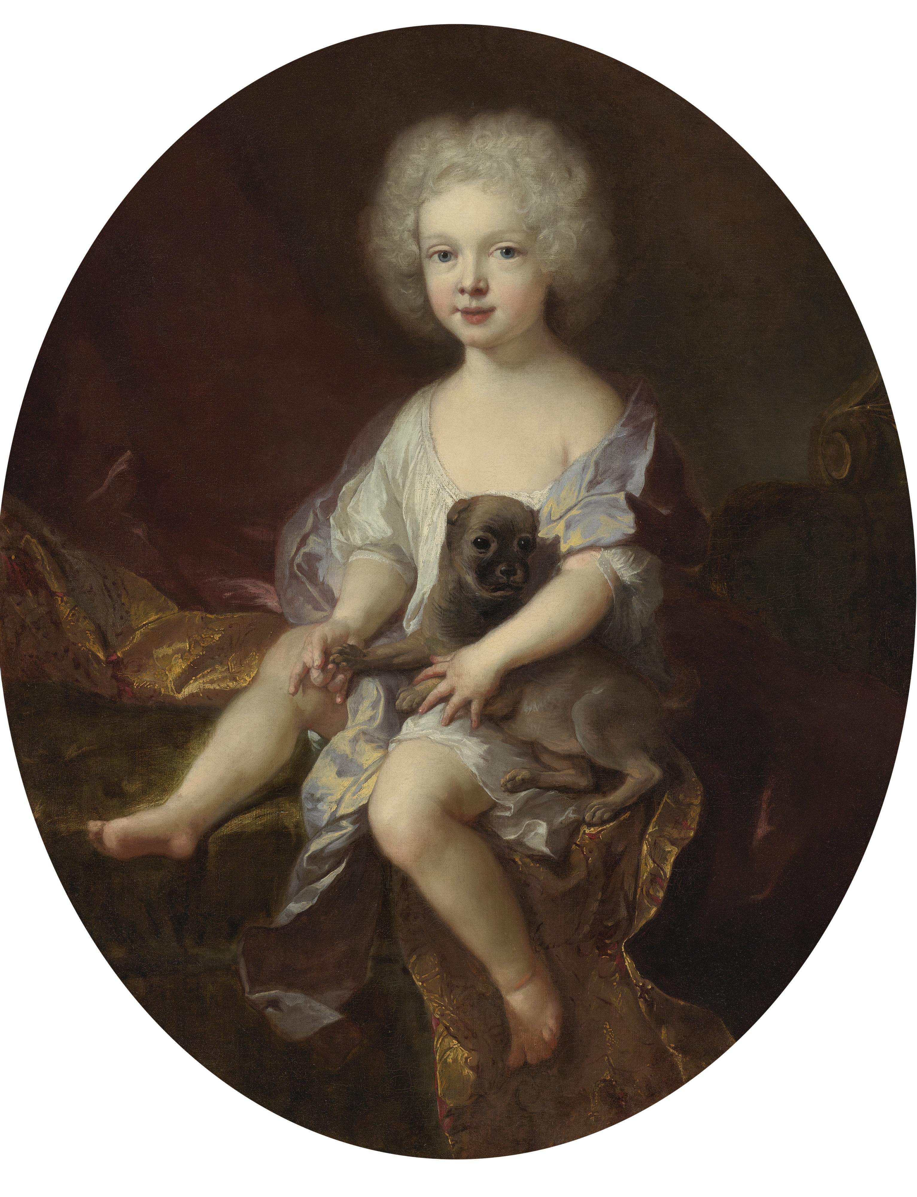 François De Troy - Portrait Of A Young Boy With A Dog