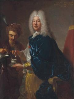François de Troy - Portrait Of Le Blanc, Minister Of War, Three-Quarter-Length, Being Served Chocolate By A Young Male Servant