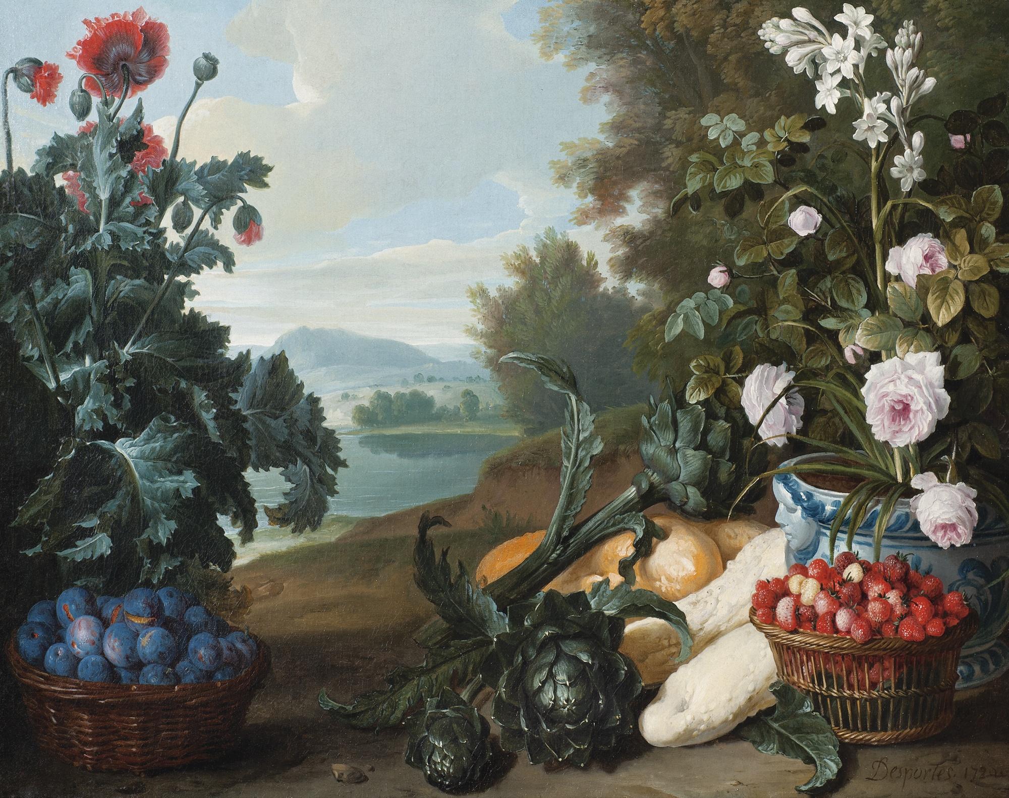 François Desportes - Fruits, Fleurs Et Légumes Dans Un Paysage