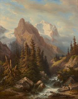 François Diday - Mountainous Landscape With The Rosenlaui Glacier, 1858