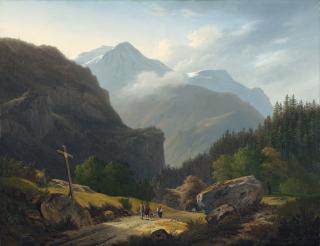 François Diday - Personnages Aux Montagnes Figures With Montains